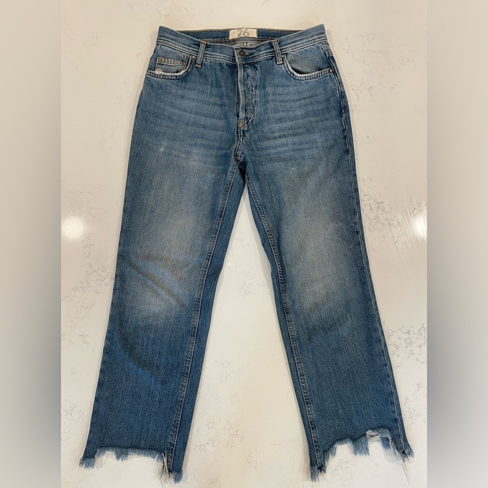 Free People We The Free Women’s Mid-Rise Wide-Leg Frayed Hem Jeans Size 26